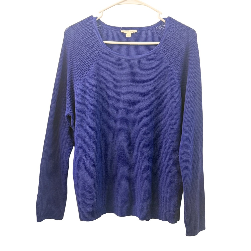 Eileen Fisher Royal Blue 100% Organic Cotton Waffle Knit Sweater Petite Medium